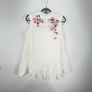 NWT Kaari Blue Top Small Embroidered Feminine Floral Ruffle Cottagecore